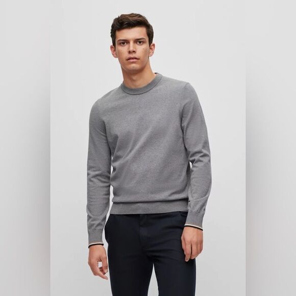 Hugo Boss COTTON SWEATER WITH SIGNATURE-STRIPE TIPPING - Picture 3 of 4